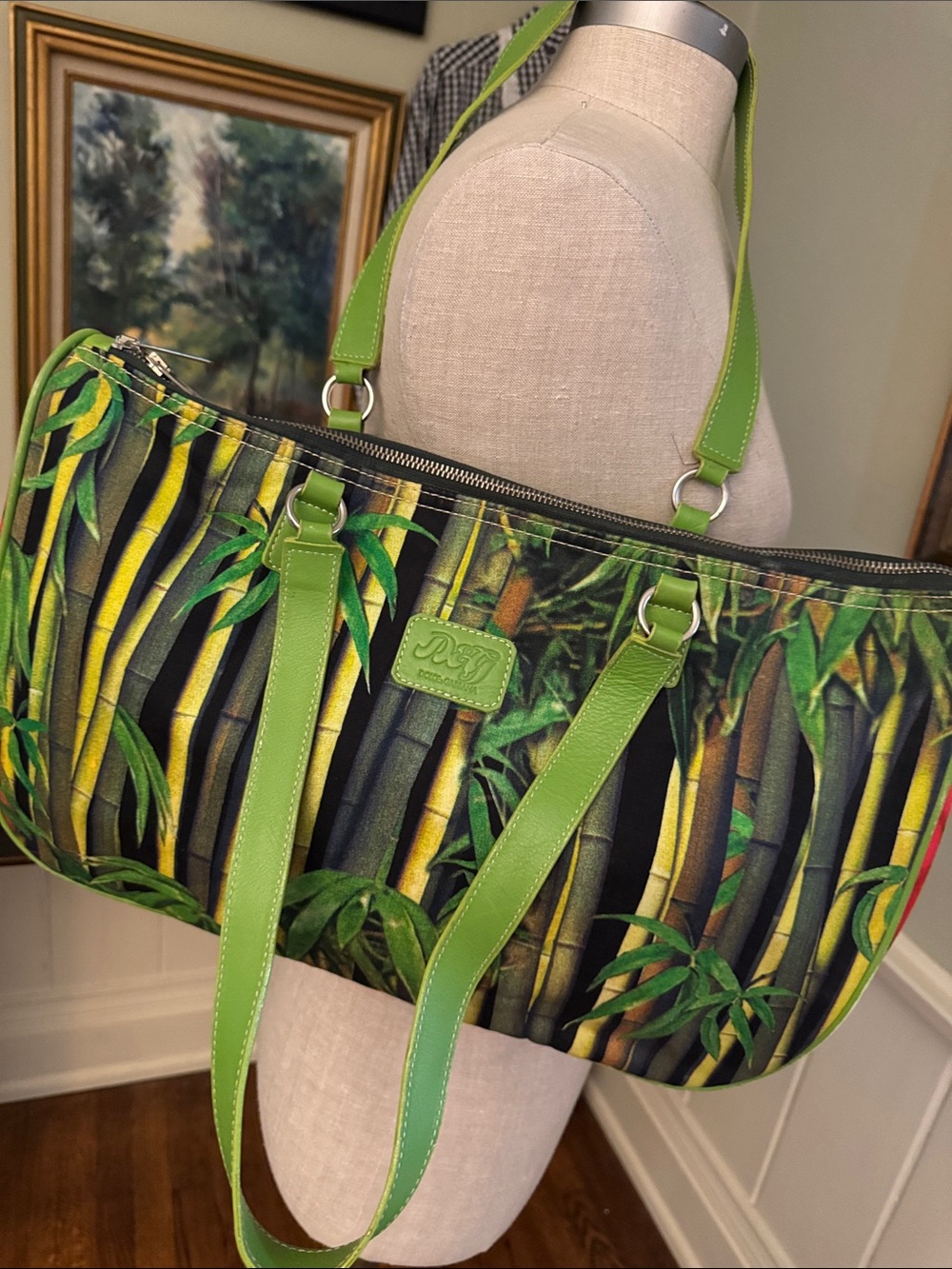 D&G Dolce & Gabbana Green Bamboo Red Cherry Rare Resort Print Tote Bag Purse